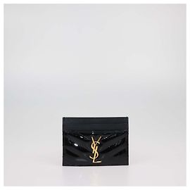 Autre Marque Tarjetero Cassandre de piel lacada acolchada negra Saint Laurent Negro