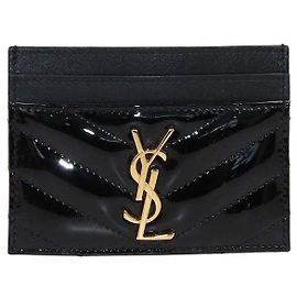 Autre Marque Saint Laurent Black Matelasse Patent Leather Cassandre Card Holder Black