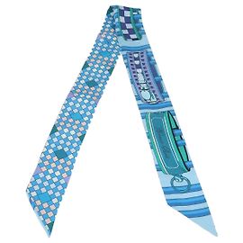 Hermès Hermes Blue Silk Colliers de Chiens Print Twilly Bleu