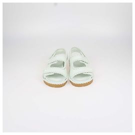 Bottega Veneta Mint Green Leather Jack Flat Sandals White