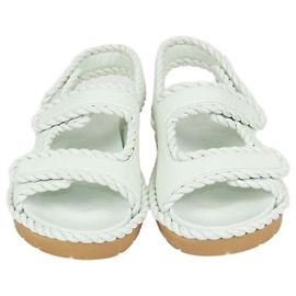 Bottega Veneta Mint Green Leather Jack Flat Sandals White