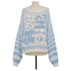 Loewe Blue, White Blend Mohair Anagram Striped Sweater Other