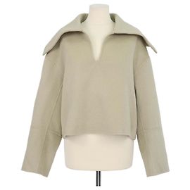 Nanushka Beige Blend Wool and Silk Maxi Piligrim Collar Top Beige