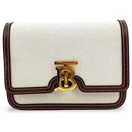 Saco Tiracolo Burberry TB em Lona e Pele Marrom