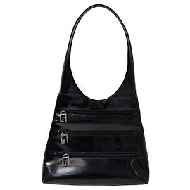 Gucci Triple G Zip Handbag - Black Patent Leather Black