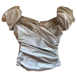 Vivienne Westwood Red Label Satin Pleated Corset Top Silvery