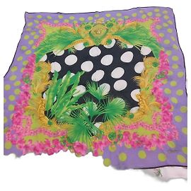Versace Seidentuch mit Barock-Print und Punkten Schwarz Pink Weiß Golden Grün Lila