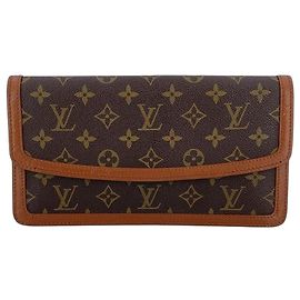 Louis Vuitton Vintage Brown Canvas Monogram Pochette Dame Flap Bag Clutch Brown