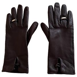 Gucci Damen Lederhandschuhe in Dunkelbraun Dunkelbraun
