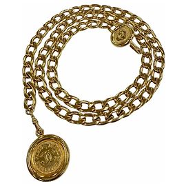 Cinturón de cadena con moneda y logo Coco Mark en metal Chanel Vintage Dorado