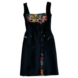 Versace Jeans Couture Schwarzes Barock-Print Kleid Schwarz Mehrfarben