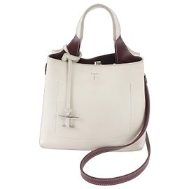 Tod's T-Timeless Leather 2-Way Handbag White Red Dark red