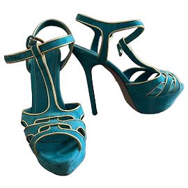 Sandales Sergio Rossi en daim turquoise Doré Turquoise