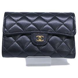 Portafoglio Tri-Fold Chanel in vitello granulato nero Nero