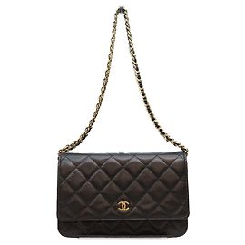 Borsa a tracolla portafoglio Chanel Classic Caviar nera senza logo Nero