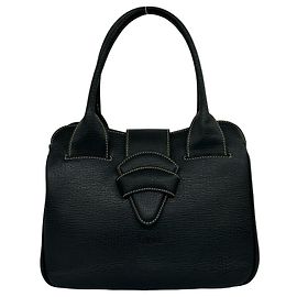 Loewe Vintage Barcelona Logo Engraved Leather Handbag Navy blue