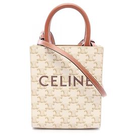 Céline Bolso Celine Mini Vertical Cabas Triomphe Castaño Blanco