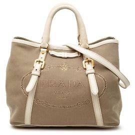 Prada Logo Jacquard Tote Bag Brown White