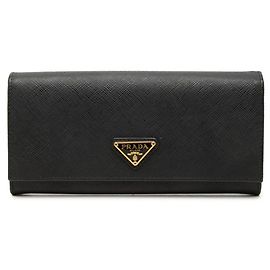 Portefeuille long bi-fold Prada avec plaque logo triangle Noir