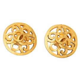 Chanel Coco Mark Runde Vintage Clip-Ohrringe Golden