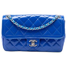 Chanel Blue Medium Quilted Patent Coco Shine Flap Blue