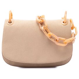 Prada Schultertasche aus beigem Canvas mit Resinkette Beige