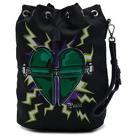 Bolso de cordón Prada Black Universal Studios Tessuto Frankenstein Heart Negro