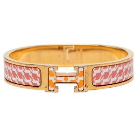 Hermès Bracelete Hermes Click H PM Cheval Pixel Charm Rosa Dourado Laranja