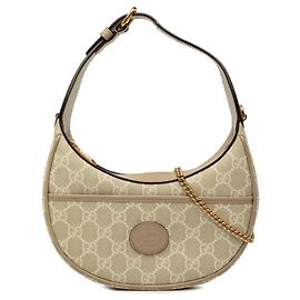 Gucci GG Supreme Half-Moon Shaped Mini Handbag Beige