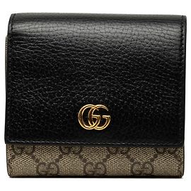 Carteira Média Gucci GG Supreme Double G Preto Bege