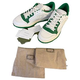 Gucci Baskets Basses MAC 80 Cuir Blanc et Vert Blanc Vert