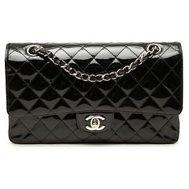 Chanel Matelassé Coco Mark Double Flap Schultertasche mit Kette Schwarz