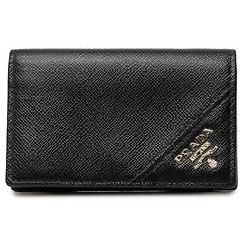 Prada Black Saffiano Leather Business Card Holder Black