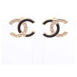 Pendientes de botón Chanel Matelassé chapados en oro Negro Dorado