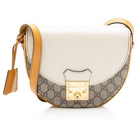 Borsa a tracolla piccola Gucci GG Supreme Padlock Saddle Marrone Beige