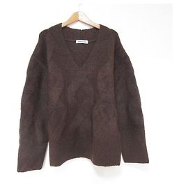 Autre Marque Babylone Cable V-Neck Wool Pullover Brown