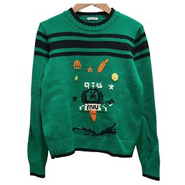 Miu Miu Jacquard-Wollstrickpullover Schwarz Grün
