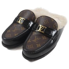 Mules de cuero Monogram LV Logo Louis Vuitton Castaño
