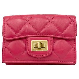 Carteira Chanel 2.55 em pele de cordeiro com três dobras Rosa