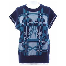 Hermès BRIDES DE GALA TARTAN36 Kaschmir Strick Grün Marineblau