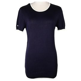 Top de malha de algodão Chanel Azul Azul marinho