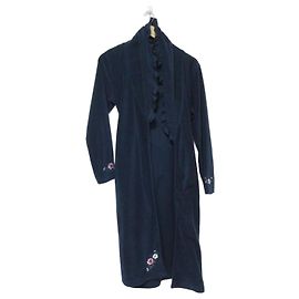 Autre Marque Bata de forro polar con bordados florales Risa Magli Azul Azul marino