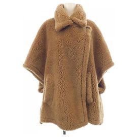 Max Mara TEBE Teddy Bear Camel Silk Cape Marron
