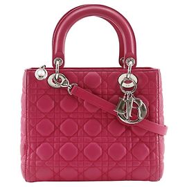 Bolsa 2way Christian Dior Lady Dior em couro Cannage Rosa Fuschia