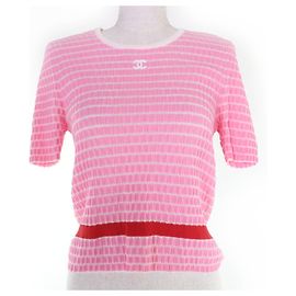 CHANEL COCO Mark Cotton Blend Knit Top Pink