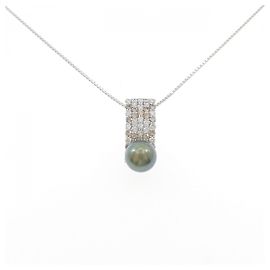 Autre Marque Au750 Black Pearl Diamond Necklace Black