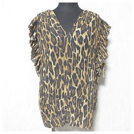 Autre Marque MOGA Plisse-Bluse mit Leopardenmuster Braun