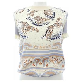 Hermès Hermes GUEPARDS ET PALMETTES Silk Knit Marrone Blu Beige
