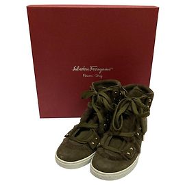 Sneaker in shearling Salvatore Ferragamo SOLDA Verde Cachi
