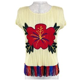 Issey Miyake PLEATS PLEASE Hibiscus/Fringe Polyester T-shirt Multiple colors